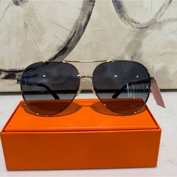 TORY BURCH blue/gold aviator sunglasses ❤️ - Picture 4 of 16